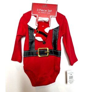 Bloomin Baby 3-Piece Santa Outfit Set Bodysuit Hat & Socks 3-6M Red/White NWT